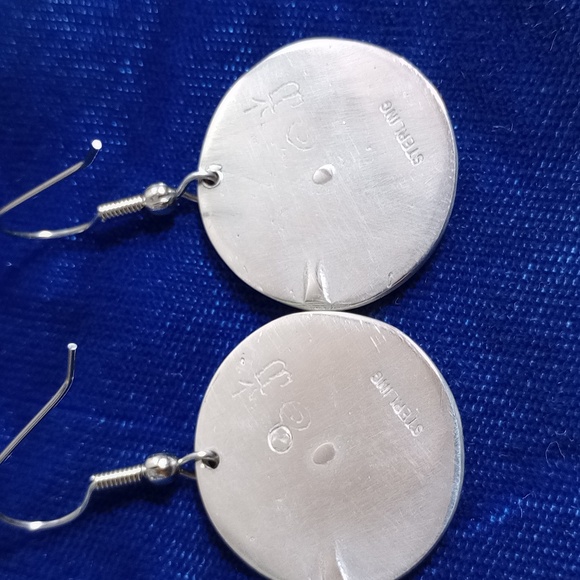 Snake Design On Sterling Silver Round Dangle Earrings  Signed JJ - Picture 6 of 14